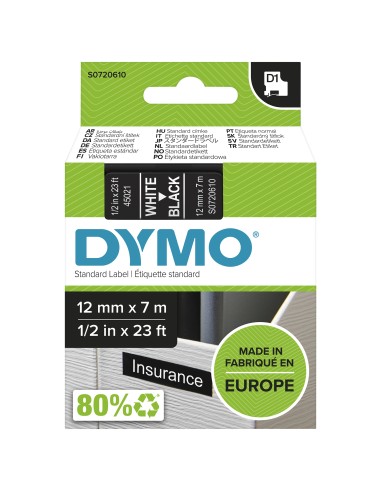 DYMO D1 etichette originali | stampa bianca su nero | 12 mm x 7 m | etichette autoadesive per etichettatrice LabelManager | 1