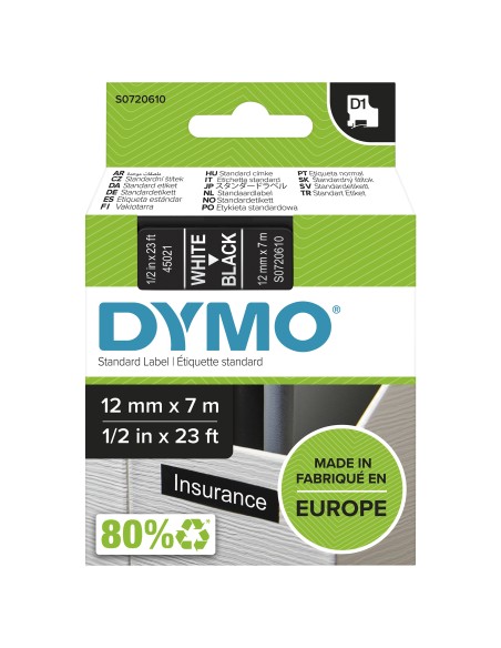 DYMO D1 etichette originali | stampa bianca su nero | 12 mm x 7 m | etichette autoadesive per etichettatrice LabelManager | 1