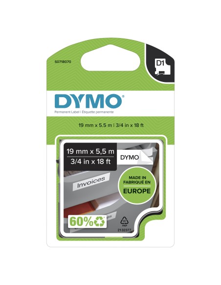 DYMO D1 Etichette Permanenti in Poliestere | Rotolo da 19 mm x 5.5 m | stampa Verde su nero | etichette autoadesive per