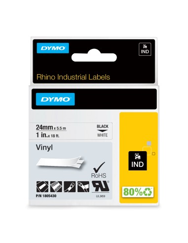 DYMO Rhino Etichette in vinile industriali | 24 mm x 5,5 m | Stampa nera su bianco | Autoadesive | per LabelManager e Rhino