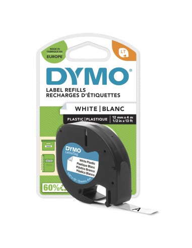 DYMO LetraTag etichette originali in plastica | rotolo da 12 mm x 4 m | stampa nera su bianco | LT etichette autoadesive per