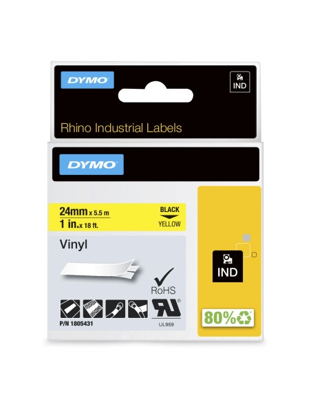 DYMO Rhino Etichette in vinile industriale | 24 mm x 5,5 m | Stampa nera su giallo | Autoadesive | per LabelManager e Rhino