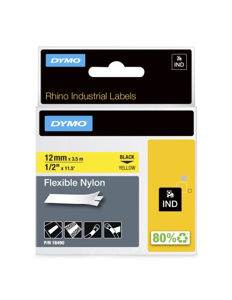 DYMO Rhino etichette industriali in nylon flessibile | 12 mm x 3,5 m | nero su giallo