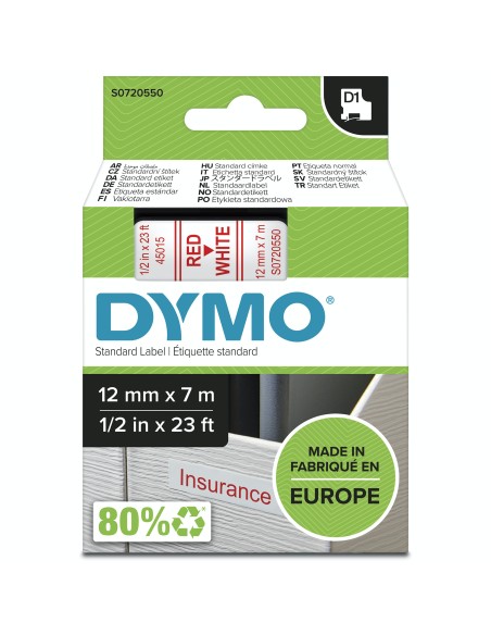DYMO D1 etichette originali | Rotolo da 12 mm x 7 m | stampa Rossa su bianco | etichette autoadesive per etichettatrice