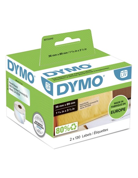 DYMO LW etichette per indirizzi grandi | 36 mm x 89 mm | 2 rotoli da 130 etichette facili da staccare (260 pezzi) | autoadesive