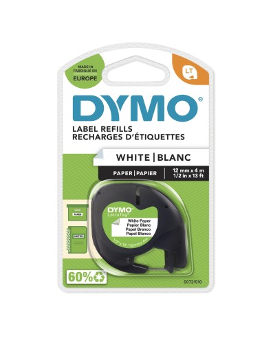 DYMO LetraTag etichette originali di carta autoadesiva | rotolo da 12 mm x 4 m | stampa nera su bianco | LT etichette