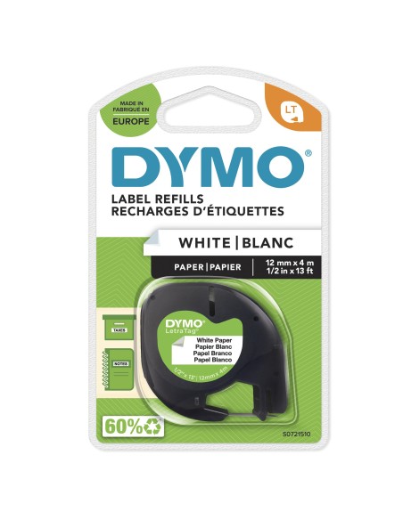 DYMO LetraTag etichette originali di carta autoadesiva | rotolo da 12 mm x 4 m | stampa nera su bianco | LT etichette