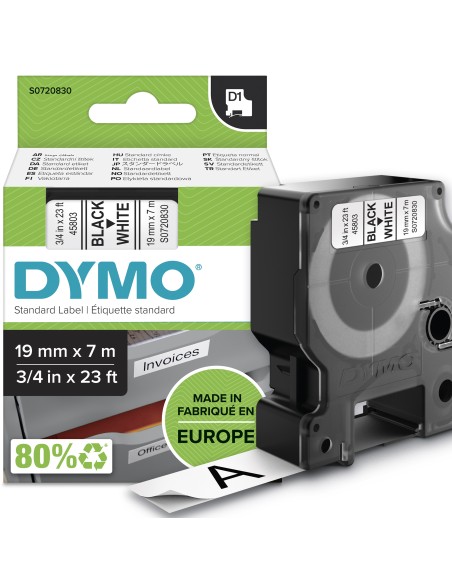 DYMO D1 etichette originali | stampa nera su bianco | 19 mm x 7 m | etichette autoadesive per etichettatrice LabelManager | 1