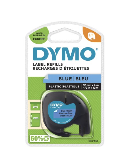 DYMO LetraTag etichette originali in plastica | rotolo da 12 mm x 4 m | stampa nera su blu | LT etichette autoadesive per
