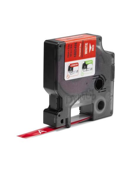 DYMO Rhino Etichette in vinile industriale | 12 mm x 5,5 m | Stampa bianca su rosso | Autoadesive | per LabelManager e Rhino