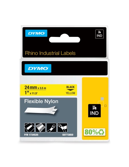 DYMO Rhino etichette industriali in nylon flessibile | 24 mm x 3,5 m | nero su giallo