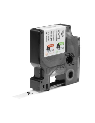 DYMO Rhino Etichette in poliestere permanenti industriali | 12 mm x 5,5 m | Stampa nera su trasparente | Autoadesive | per