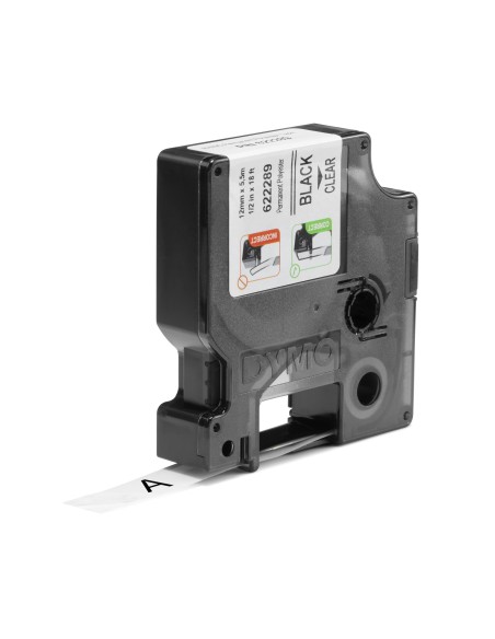 DYMO Rhino Etichette in poliestere permanenti industriali | 12 mm x 5,5 m | Stampa nera su trasparente | Autoadesive | per