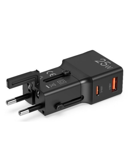 Celly MULTIPLUGSL25W Caricabatterie per dispositivi mobili Cuffie, Smartphone, Tablet Nero AC Ricarica rapida Interno