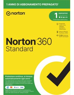 Norton 360 Standard 2024| Antivirus per 1 dispositivo | Licenza di 1 anno con rinnovo automatico | Secure VPN e Password 2