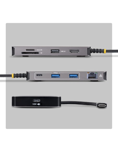 StarTech.com Adattatore Multiporta USB-C con HDMI 4K 60Hz, PD 140W, Hub USB 10Gbps, GbE, Slot SD MicroSD, Mini Dock