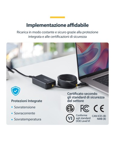 StarTech.com Caricatore USB-C da 65W per Laptop con Cavo USB-C Integrato da 1,5 m, Alimentatore per Dell, XPS, HP ProBook,