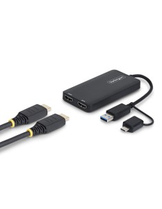 StarTech.com Adattatore USB a doppio HDMI, USB A C a 2 display HDMI (1x 4K30Hz, 1x 1080p), cavo da 11 cm, adattatore da USB 3.0