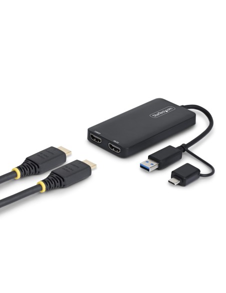 StarTech.com Adattatore USB a doppio HDMI, USB A C a 2 display HDMI (1x 4K30Hz, 1x 1080p), cavo da 11 cm, adattatore da USB 3.0