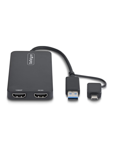 StarTech.com Adattatore USB a doppio HDMI, USB A C a 2 display HDMI (1x 4K30Hz, 1x 1080p), cavo da 11 cm, adattatore da USB 3.0