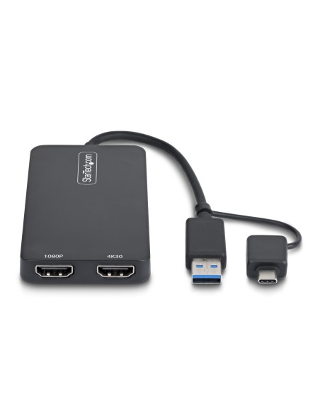 StarTech.com Adattatore USB a doppio HDMI, USB A C a 2 display HDMI (1x 4K30Hz, 1x 1080p), cavo da 11 cm, adattatore da USB 3.0