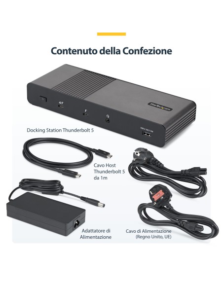 StarTech.com 206UE-TB5USB4DOCK replicatore di porte e docking station per laptop Cablato Thunderbolt 5 Nero, Grigio