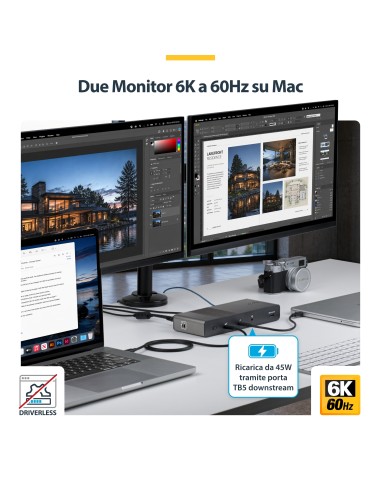 StarTech.com 206UE-TB5USB4DOCK replicatore di porte e docking station per laptop Cablato Thunderbolt 5 Nero, Grigio