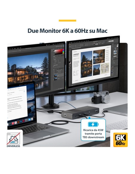 StarTech.com 206UE-TB5USB4DOCK replicatore di porte e docking station per laptop Cablato Thunderbolt 5 Nero, Grigio