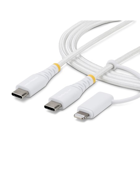 StarTech.com Cavo di Ricarica USB-C 2-in-1 Robusto da 2 m con Adattatore Lightning, 30W 60W (3A), Certificato Apple MFi, Guaina