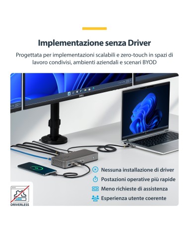 StarTech.com Docking Station USB-C Triple Monitor, DisplayPort   HDMI, 2x 4K 60Hz, 1x 4K 30Hz, Ricarica Laptop 100W, Ethernet
