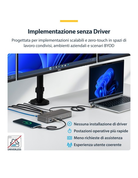 StarTech.com Docking Station USB-C Triple Monitor, DisplayPort   HDMI, 2x 4K 60Hz, 1x 4K 30Hz, Ricarica Laptop 100W, Ethernet