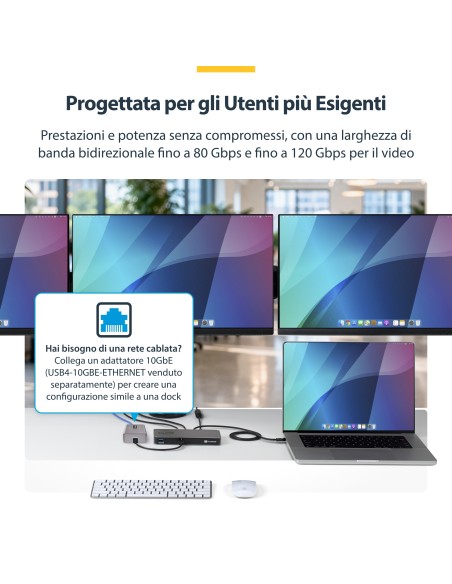 StarTech.com Hub Thunderbolt 5 a 4 Porte con KVM Thunderbolt Share, 80 120Gbps, Multi-Monitor 8K, PD 140W, USB-A 10Gbps,
