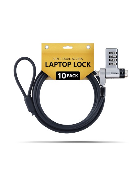 StarTech.com Cavo di sicurezza laptop 3-in-1, Chiave uguale o combinazione, 2m, Compatibile cpn Noble Wedge Nano K-Slot,