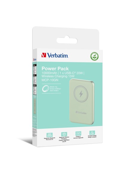 Verbatim Charge 'n' Go Polimeri di litio (LiPo) 10000 mAh Carica wireless Verde