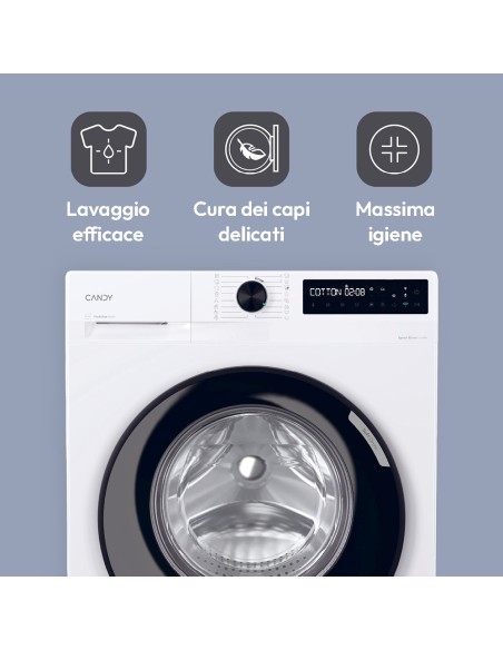 Candy ProWash 500, Lavatrice Carica Frontale 9 KG, 20% più efficente della classe A, 1400 giri, Bianco, Inverter, Vapore,