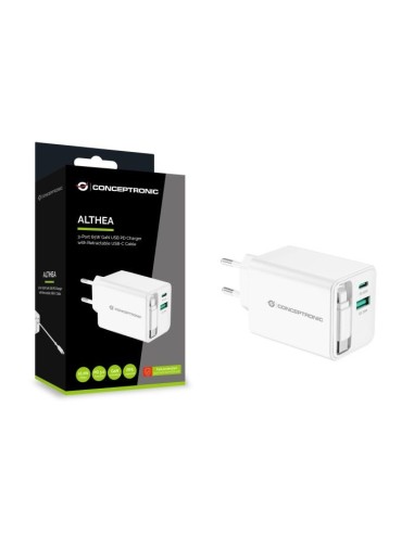 Conceptronic ALTHEA23W65 Caricabatterie per dispositivi mobili Smartphone, Tablet Bianco AC Ricarica rapida Interno
