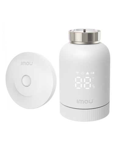 Imou TRV1 Kit. Comprende hub ZG2-EU e valvola TRV1 con 6 adattatori di montaggio, rilevamento finestra aperta, protezione