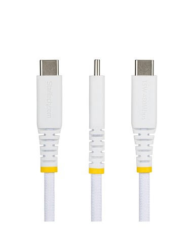 StarTech.com Cavo di Ricarica USB-A a USB-C da 1m Bianco, 15W (3A), Guaina con Doppio Strato Intrecciato in Nylon TPE, Robusto