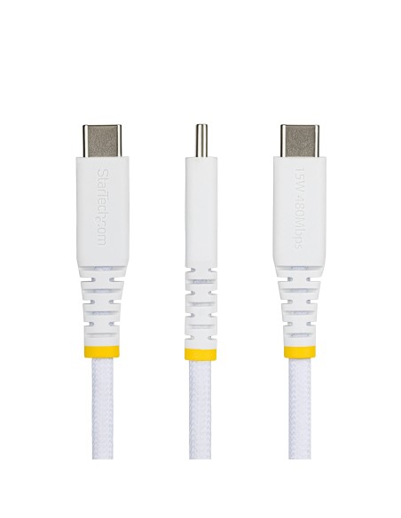StarTech.com Cavo di Ricarica USB-A a USB-C da 1m Bianco, 15W (3A), Guaina con Doppio Strato Intrecciato in Nylon TPE, Robusto