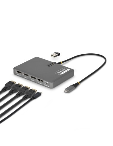 StarTech.com Adattatore USB-C per Workstation Quad Monitor, DisplayPort 1.4, 4K 60Hz, Pass-through PD 140W per Ricarica Laptop,