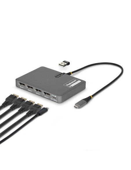 StarTech.com Adattatore USB-C per Workstation Quad Monitor, DisplayPort 1.4, 4K 60Hz, Pass-through PD 140W per Ricarica Laptop,