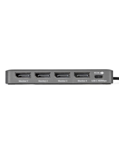 StarTech.com Adattatore USB-C per Workstation Quad Monitor, DisplayPort 1.4, 4K 60Hz, Pass-through PD 140W per Ricarica Laptop,