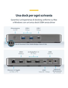 StarTech.com Docking Station USB4, Dual 4K 144Hz Driverless per Mac e Windows, Dock USB-C Universale con DisplayPort, PD 100W e 2