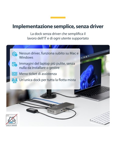 StarTech.com Docking Station USB4, Dual 4K 144Hz Driverless per Mac e Windows, Dock USB-C Universale con DisplayPort, PD 100W e