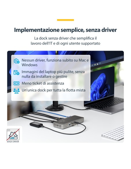 StarTech.com Docking Station USB4, Dual 4K 144Hz Driverless per Mac e Windows, Dock USB-C Universale con DisplayPort, PD 100W e