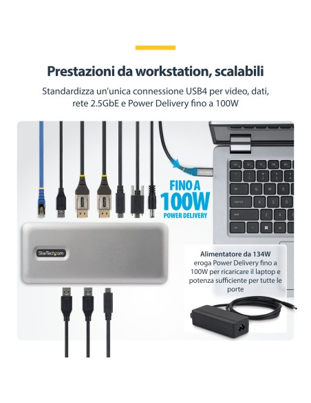 StarTech.com Docking Station USB4, Dual 4K 144Hz Driverless per Mac e Windows, Dock USB-C Universale con DisplayPort, PD 100W e
