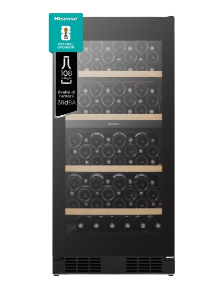 Hisense cantina vini RW3N230GELF libera installazione classe F 108 Bottiglie Doppia Temperatura Vetro Anti UB Connect Life