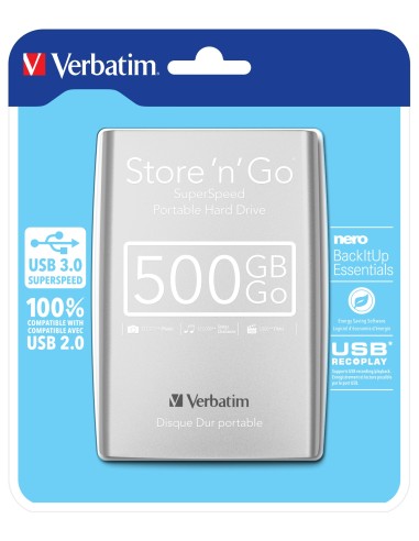Verbatim Disco rigido portatile Store 'n' Go USB 3.0 da 500 GB Argento