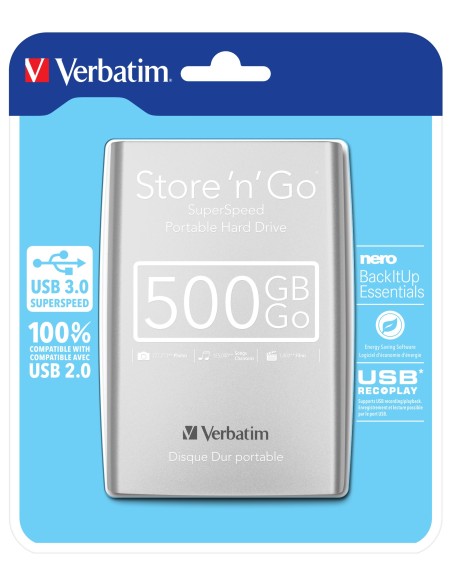 Verbatim Disco rigido portatile Store 'n' Go USB 3.0 da 500 GB Argento
