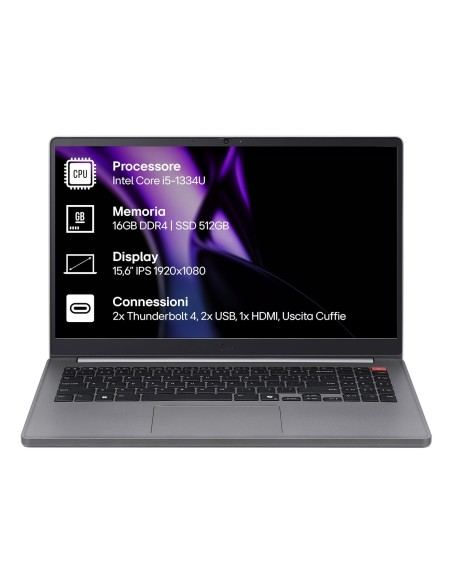 LG Gram 15UB50T-G Intel® Core™ i5 i5-1334U Computer portatile 39,6 cm (15.6") Full HD 16 GB DDR4-SDRAM 512 GB SSD Wi-Fi 6